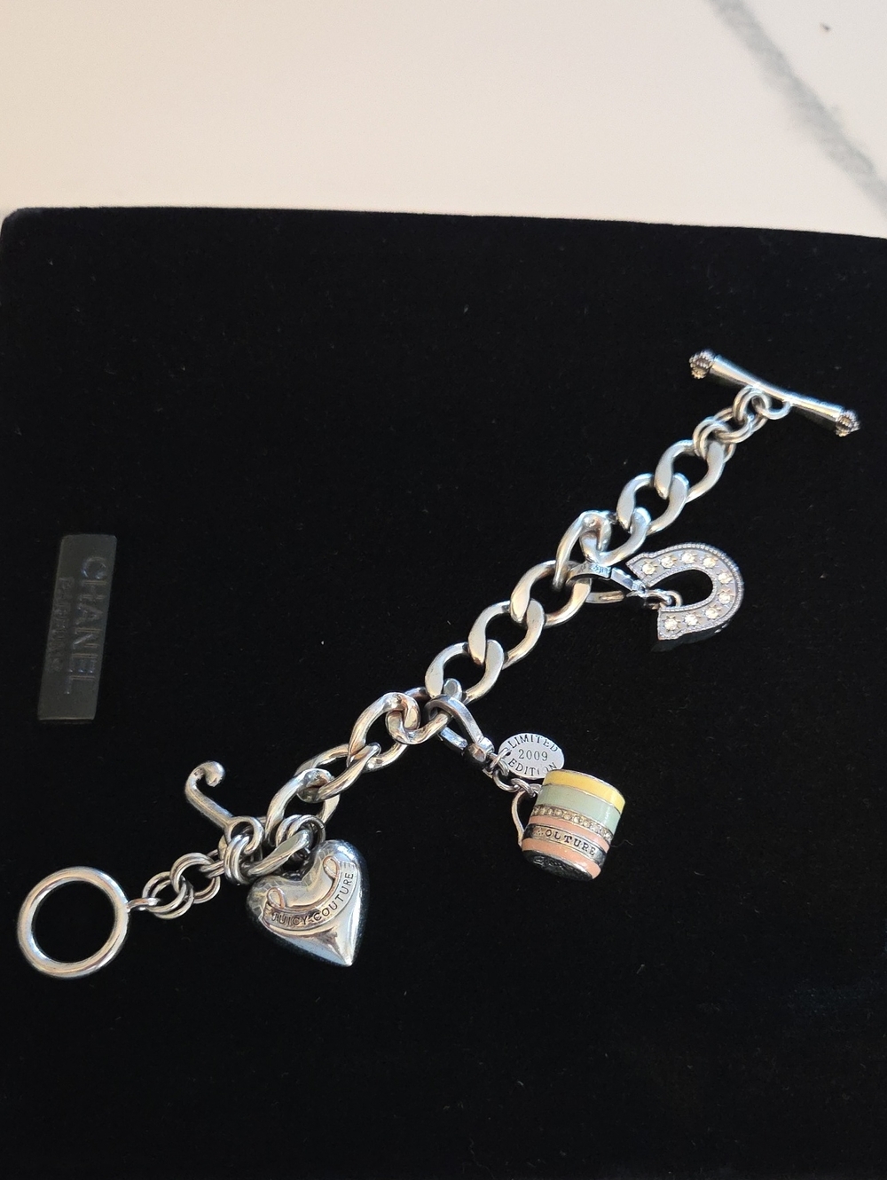 Juicy Couture Silver-Tone Charm Bracelet with Multicolor Barrel Charm